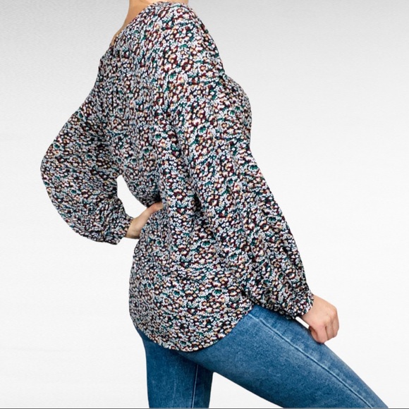 Ann Taylor | Floral Square Neck Long Sleeve Boho Chic Peasant Prairie Blouse - Picture 4 of 10